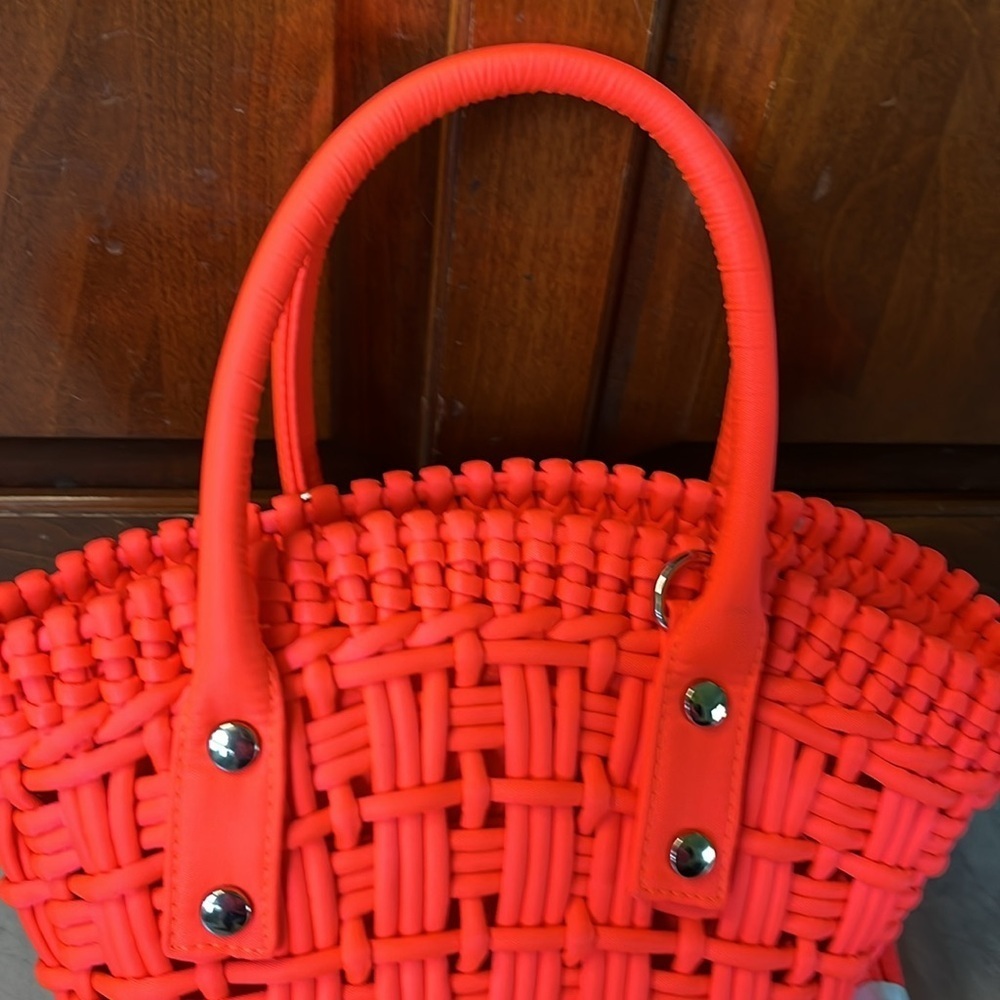 Urban outfitters  Nylon fabric woven bag NWOT dome top satchel fluorescent Orang - Picture 2 of 10